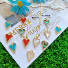 NN1143 Dainty 18k Gold Plated CZ Pave Turquoise White Shell Stone Heart Pendant Chain Necklace for Women Mother's Day Gift