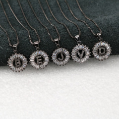 NZ1004 Sparkly Gunmetal Plated Zircon Diamond 26 Alphabet Letter Pendant Necklaces CZ A-Z Initial Necklace for Girl Women