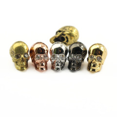 CZ6942 Newest gold skull charm beads with diamond,CZ micro pave skull head beads for men's bracelet making