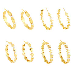 EC1799 2021 Chic 18k Gold Plated CZ Micro Pave Cross Virgin Mary Curb Link Chain Smiley Star Hoops Earring for Women