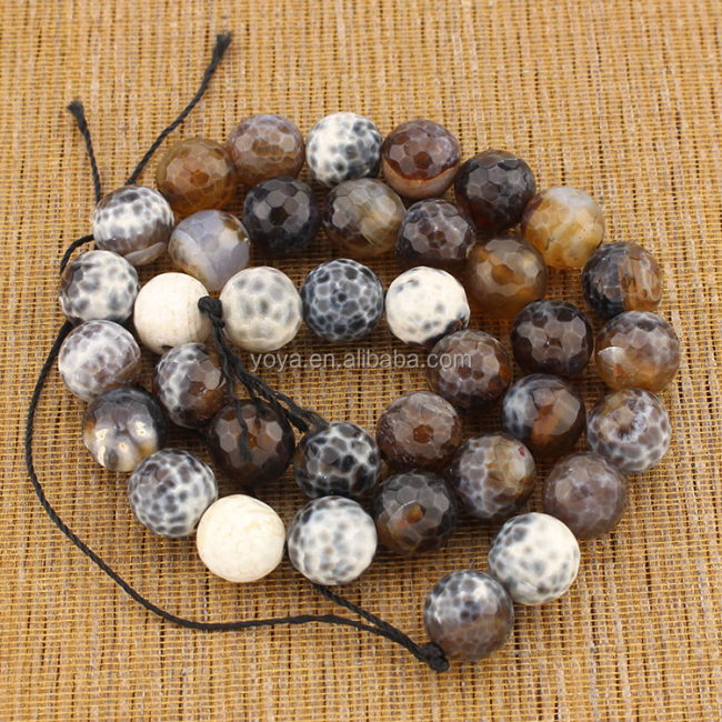 AB0002 Hot Sale Faceted Brown Coffee Fire Crackled Agate Beads
