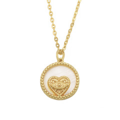 NZ1184 Gold plated Chic Cubic Zirconia CZ Micro Pave Mother of pearl Inlay Moon Kids Smiley Face Round Pendant Chain Necklace