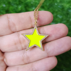 NZ1242 Chic Dainty Gold Enamel Neon CZ Paved Star Pendant Stainless Steel Chain Necklace for Ladies Women