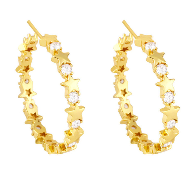 EC1799 2021 Chic 18k Gold Plated CZ Micro Pave Cross Virgin Mary Curb Link Chain Smiley Star Hoops Earring for Women