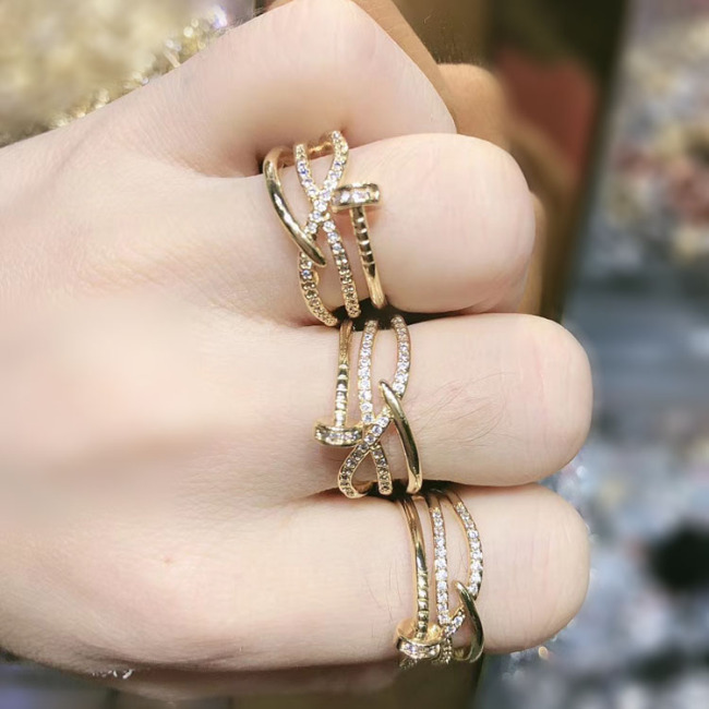 RM1118 Chic Dainty Bling Crystal Cubic Zirconia CZ Micro Pave Rings Women Rings CZ paved 18k Gold Plated Rings for Ladies