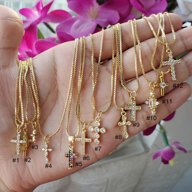 NZ1118 custom MINI gold diamond cross chain brass pendant women necklace