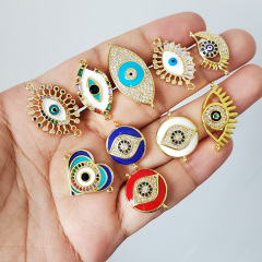CZ8357Jewelry Bracelet Accessories 18k Gold Plated Diamond CZ Zircon Micro Pave Evil Eyes Good Luck Charm Bracelet Connectors