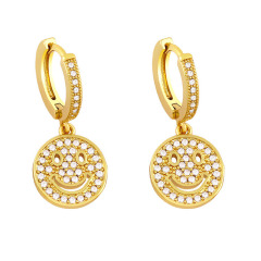 EC1741 Fashion CZ Micro Pave Crystal Smiley Earring White Cubic Zirconia Hoop charm Earring For Lady