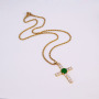 NN1136 Stainless Steel Chain Round Disc Natural Jade Cross Necklace Chinese Style Lucky Jewelry Jade Necklace