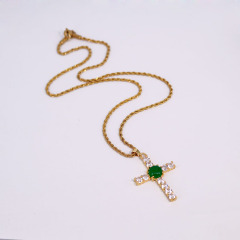 NN1136 Stainless Steel Chain Round Disc Natural Jade Cross Necklace Chinese Style Lucky Jewelry Jade Necklace