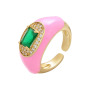 RM1242 gold plated Brass Metal Rainbow enamel CZ diamond micro pave big gemstone adjustable cuff Rings