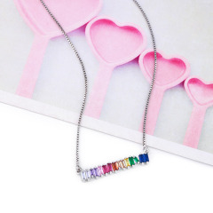 NZ1301 18k gold plated Rainbow Colorful Cubic Zirconia Crystal CZ Baguette Bar Circle Pendant Choker Necklace for Women Ladies