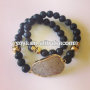 BRH1238 Fashion Double Wrap Double Wrap Black Lava Stone Beaded Druzy Stretch Bracelet With Gold Skull