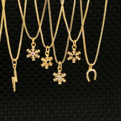 NZ1153 Chic Dainty Tiny Gold Plated Zircon Diamond CZ Micro Paved Lightning Snowflake Horseshoe Charm Chain necklace