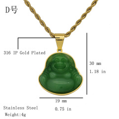 JF7333 Unique  Gold Plated Stainless Steel Bezel Resin Laughing Buddha Statue Pendant , Amulet Talisman Buddha Pendants