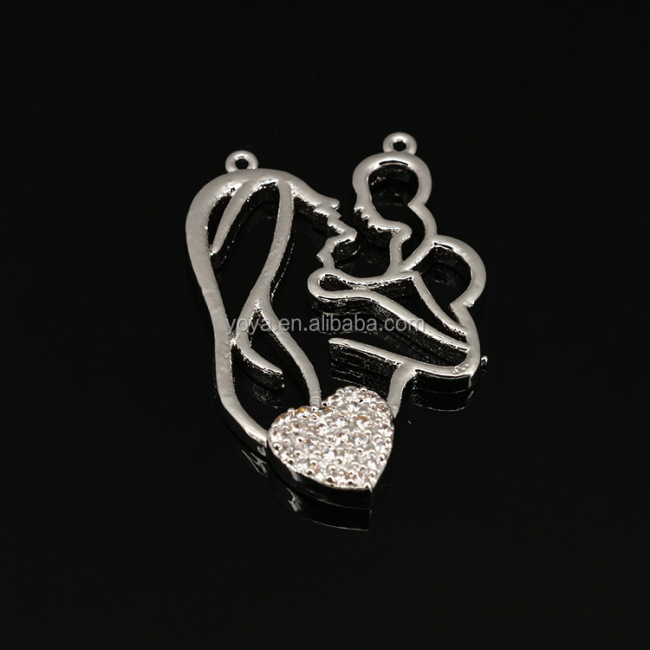 CZ7311 Fashion CZ micro pave Mom hold babay pendant,Cubic zirconia heart crystal pendant.