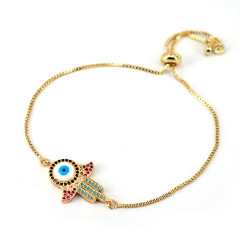 BC1268 Fashion Gold plated Brass CZ Micro Pave hamas palm hand chain with eyes wrist ladies  bracelet
