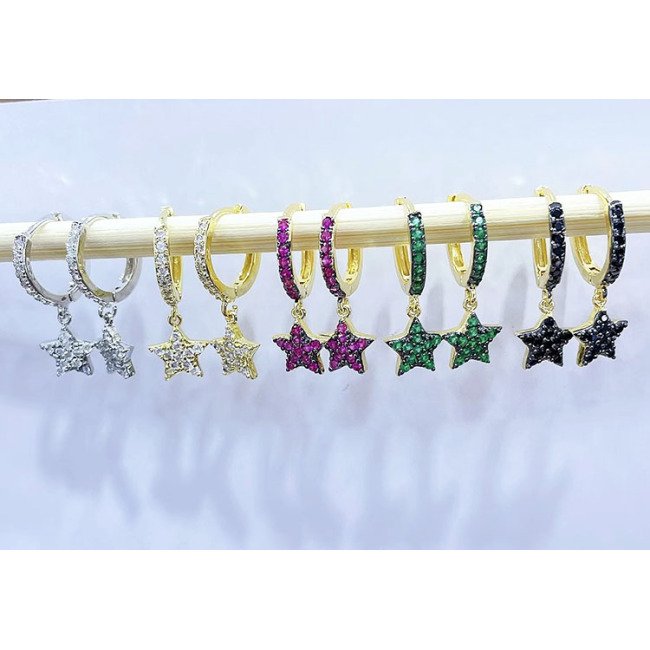 EC1711 Chic Dainty Mini Gold Plated Mini CZ Micro Pave Star Dangle Charm Earrings with huggie hoops