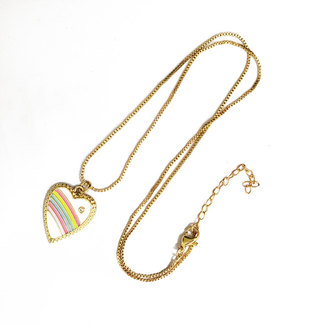 NZ1185 Fashion Jewelry Gold Plated Enamel Rainbow Love Heart Pendant Chain Necklace ,Valentine's Day Gift For Lover Mom