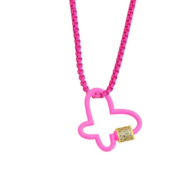 NZ1303 Popular Neon Enamel Colorful Butterfly Carabiner Clasp Box Chain Necklace for Ladies Women