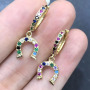 EC1427 Popular Dainty Rainbow CZ Micro Pave Horseshoe Stud Dangle Charm Huggie Earrings