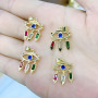 CZ8301 Mini Gold Rainbow Cubic Zirconia CZ Micro Pave  Evil Eyes Rectangle CZ Spike Charm Pendants for Necklace Jewelry Making