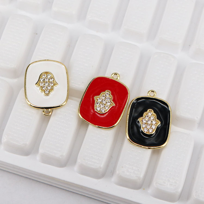 CZ7982 Chic Enamel Blue Red White Black CZ Micro pave Star Moon Eye Rectangle Pendants