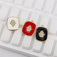 CZ7982 Chic Enamel Blue Red White Black CZ Micro pave Star Moon Eye Rectangle Pendants