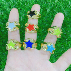 RA1033 Fashion colourful star copper women Ring, trendy brass shining stars ladies ring