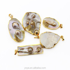 JF6905 Natural freeform gold plated Mother of Pearl Shell Pendant