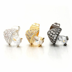 EC1594 Chic Mini Simple 18k  Gold CZ Cross Dsic Round Stud Earrings,Dainty CZ Diamond Heart Charm Stud Earrings
