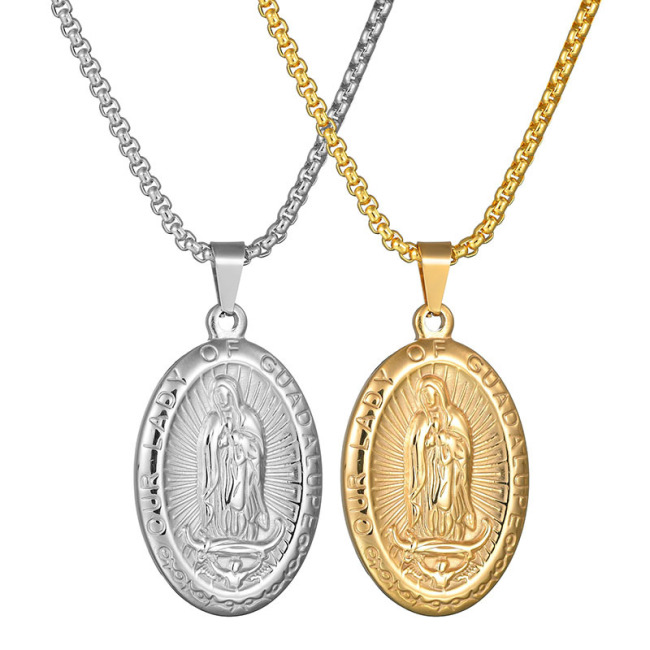 NS1122  Fashion Christian Jewelry Steel Oval Charms Pendant Necklace,Stainless Steel Gold Plated The Virgin Mary Men Necklace
