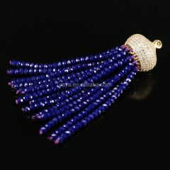 JF7126 Tiny faceted gemstone beaded tassels with cz micro pave cap