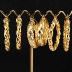 EM1156 Large Bohemian Bold 18k Gold  PlatedTwisted Hoop Earrings, Bolo Chunky Circle Earrings, Gold Statement Hoops for Women