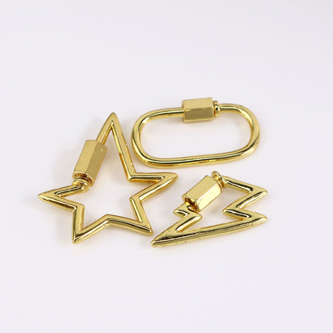 JF1309 Shiny 18K Gold Plated Star Shape Screw Clasp, Shiny Star lightning Bolt Shape Clasp Lock Buckle Carabiners