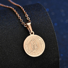 NS1124 Fashion Gold / Black / Steel/Rose Gold Coin Virgin Mary Pendant Necklace for Ladies,Blessed Mother Charm Women Necklace