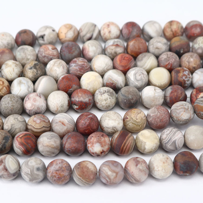 AB0717 Matte Genuine Laguna Lace Mexican Agate Beads