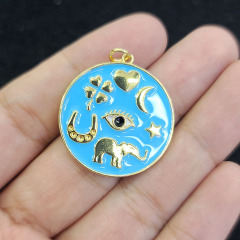 JS1607 2021 Big Large gold plated Enamel Rainbow Multicolor Heart Horseshoe Elephant evil eyes star Assroted Charm Disc pendants
