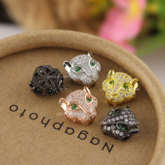 CZ6646 Silver,gold,rose gold,black CZ micro pave leopard head beads for men bracelets