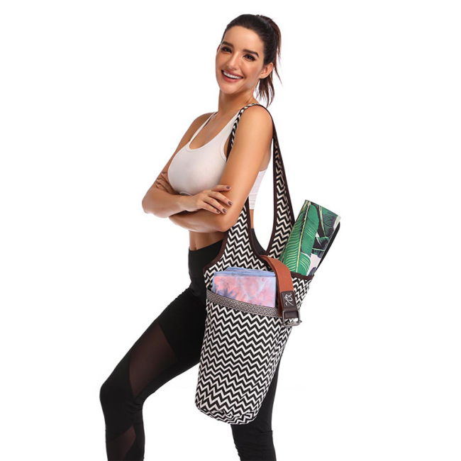 customized hot sell printed Tote Sling Carrier shoulder bag for Yoga Mat with large side pocket Water Bottle Holder Pockets