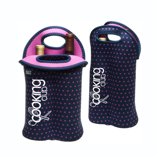 Custom promotion insulated portable Neoprene 2 can wine candy carrier cooler bag bottle holder tote bag