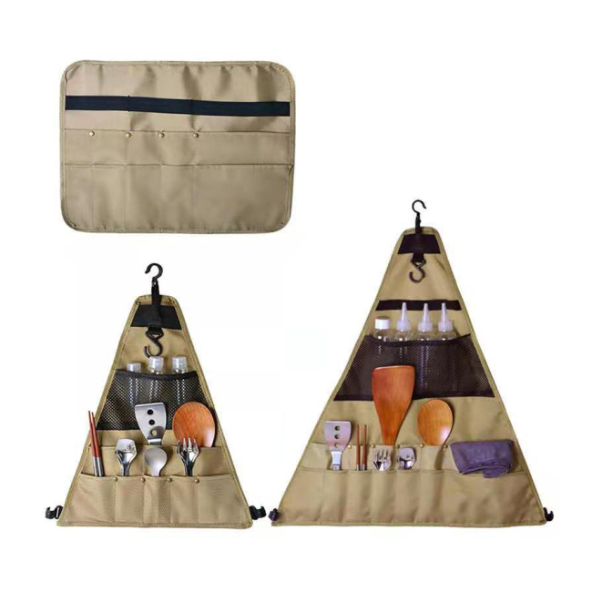 Factory Custom Portable Tableware Storage Bag for Fishing Camp kitchen Cooking Utensil Set Travel Hanging Bag Storage Organizer