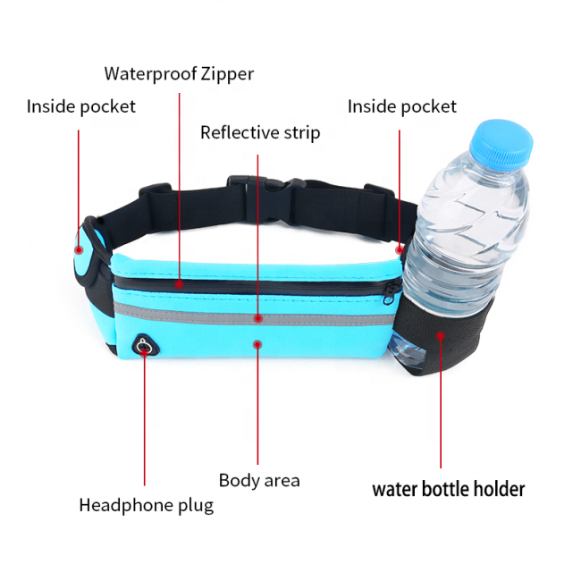 Custom Wholesale Camo Neoprene Waterproof Fitness Fanny Pack Elastic Running Waist Bag With Bottle Holder