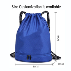 Customized heavy duty nylon high quality drawstring backpack sports gym bag with thick rope shoe compartment