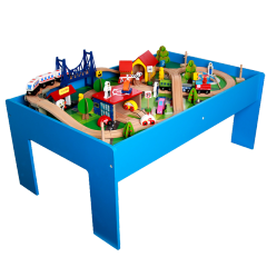 El sistema completo de la tabla de madera educativa barata monta los juguetes de las pistas del tren ferroviario para los niños