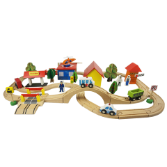 El tráfico interior juega los bloques de construcción del coche de ferrocarril de los niños vía del coche de madera
