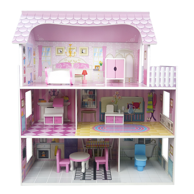 La popular casa de muñecas de madera Los niños aman la casa de muñecas de madera El precio al por mayor de la casa de muñecas de madera Juego Casa de juegos