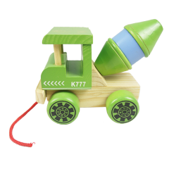 XL10086 Juguete de tracción de Camion de madera natural hecho a mano 100% Fsc para niños, juguete de madera para tirar a lo largo de madera
