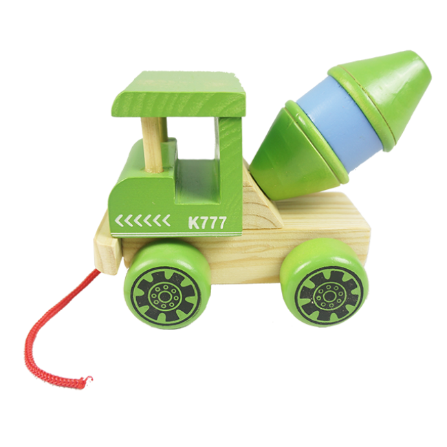 XL10086 100%Handmade Natural Fsc Wooden Camion Pull Toy for Kids, Wooden Pull Along Wood Toy