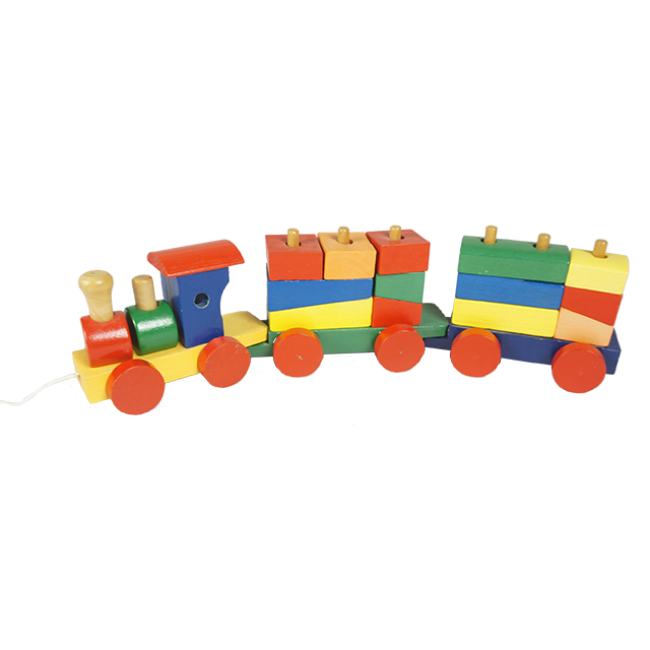 Multi-Functional Wooden Train with Colorful Wooden Blocks